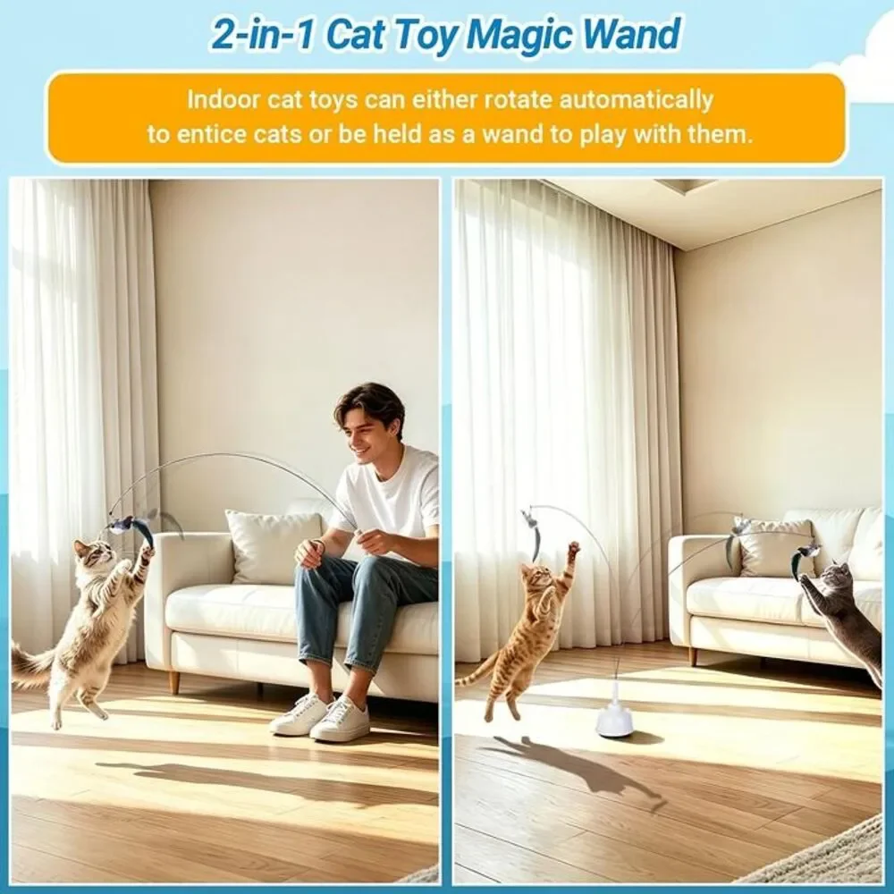 Interactive Cat Toys for Indoor Cats Toy Wand 360° Flying Bird Cat Toy